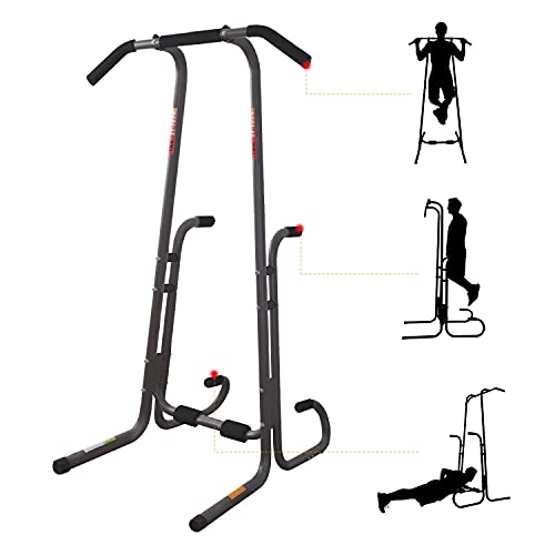 ISE Estación de Musculación Multifuncional,Power Tower Dip Station, Barra de Tracción,Silla Romana para Sit-Up, Push-Up,Dominadas,Flexiones,Entrenamiento de Abdomen,Espaldam,Tríceps, Max.120kg,SY-1074