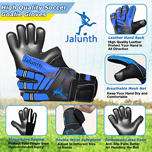 Jalunth Guantes de Portero Futbol - niño Adolescentes Adulto Guantes Portero niñas Entrenamiento Guantes Futbol con protección para los Dedos Palma de látex Antideslizante y Dorso de Mano de PU Suave