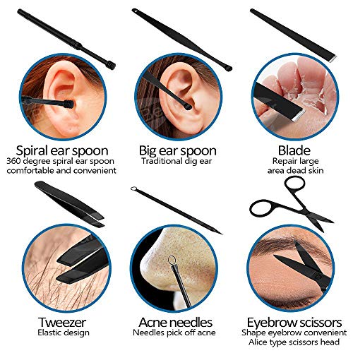 JamBer 15 en 1 set manicura profesional de manicura de acero inoxidable Kit de aseo de tijeras cortaúñas, negro