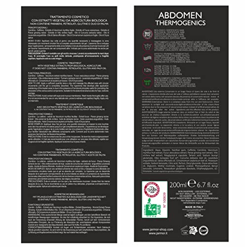 J.ARMOR ABDOMEN Crema Gel Hombre Mujer | Quemador de grasa termogénico | Adelgazante | Celulita | Biológico Carnitina Cafeína Algas bioactivas | Definición de músculo y abdomen. 200ml Hecho en Italia