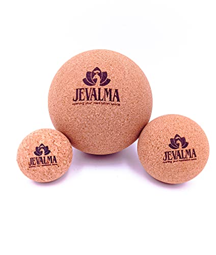 Jevalma Juego de 3 bolas de masaje de corcho 100% natural, punto de activación de tejido profundo, masajeador de fascia