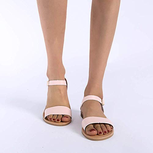 JFFFFWI Cuero de imitación para Mujer Punta Abierta con Tiras Elástico Sling Back Comfort Flat Gladiator Sandalias de Verano Sandalias ortopédicas de Cuero con Punta Abierta para Mujer Sandalia orto