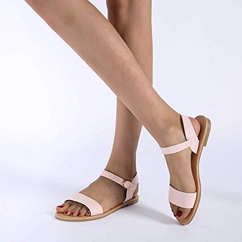 JFFFFWI Cuero de imitación para Mujer Punta Abierta con Tiras Elástico Sling Back Comfort Flat Gladiator Sandalias de Verano Sandalias ortopédicas de Cuero con Punta Abierta para Mujer Sandalia orto