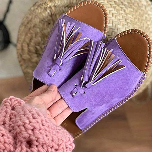 JFFFFWI Sandalias para Mujer Sandalias de Cuero con borlas y Plataforma Zapatos con Hebilla de Punta Cerrada Suela Plana de Cuero de PU Sandalias de corrección de pie con Punta Grande Corrector orto