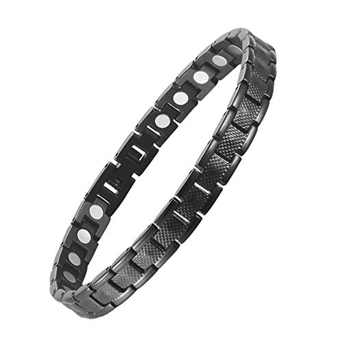 JHKJ Pulseras Magnéticas de Acero Inoxidable, Pulsera Curativa Magnética para Aliviar el Dolor, para la Artritis y el Túnel Carpiano, Migrañas, Codo de Tenista Pulsera Adelgazar,Negro