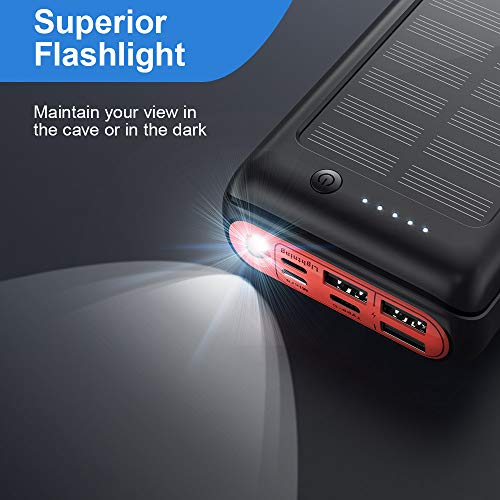 JIGA Power Bank 30000mAh, Cargador Solar Portátil con 4 Entradas y 3 Salidas y Linterna, Ultra Alta Capacidad Batería Externa Movil con USB C de para iPhone, Samsung, iPad, Smartphones etc.