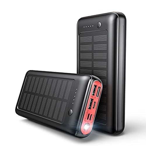 JIGA Power Bank 30000mAh, Cargador Solar Portátil con 4 Entradas y 3 Salidas y Linterna, Ultra Alta Capacidad Batería Externa Movil con USB C de para iPhone, Samsung, iPad, Smartphones etc.