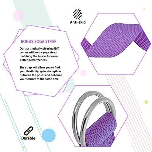 JIM'S STORE Bloque de Espuma+Correa,Bloque de Yoga Ejercico EVA de Alta Densidad para Mejorar Fuerza y Flexibilidad Yoga Pilates Amantes