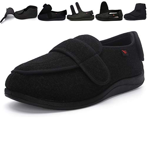 Jinbeile X-Weit Zapatos ajustables con cierre de velcro para mujer y hombre para diabéticos, talla grande, color Negro, talla 44 EU X-Weit