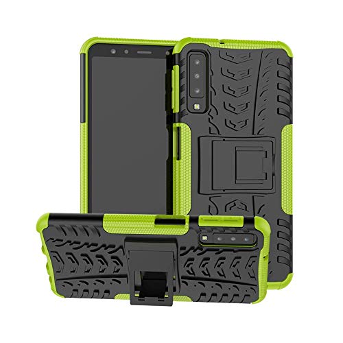 JINWU Funda Samsung Galaxy A7 (2018) A750, Heavy Duty Silicona Híbrida con Soporte Cáscara de Cubierta Protectora de Doble Capa Funda Caso para Samsung Galaxy A7 A750 2018 (Verde)