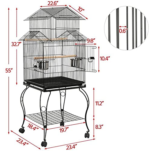 JNXY Jaula De Alambre con 4 Ruedas Productos para Mascotas De Gran Capacidad De 4 Ruedas Parrot Lovebird Pájaro Canarias Jaulas NESTS NESTS PAITHOUSE FEODER Suministros De Aves