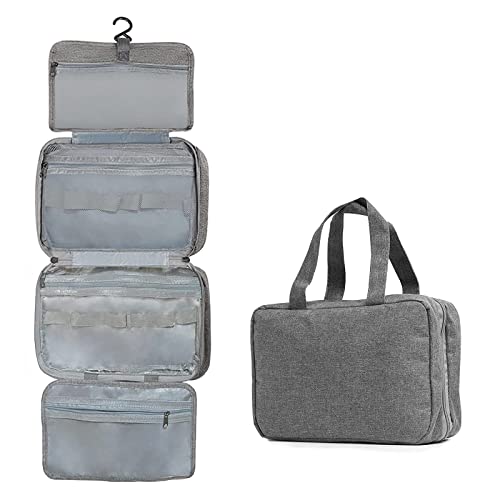 JOLIGAEA Neceser de Viaje, Neceser Mujer Maquillaje, Bolsa de Aseo Impermeable con el Gancho Colgante, Viaje Camping Cosas Necesarias, Organizador de Cosméticos, Gris