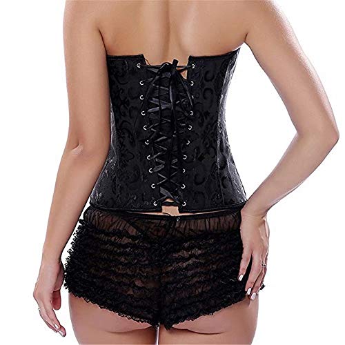 Josamogre Corset Disfraz Sexy Encaje Corsés de Delante Cremallera Slim Club Top Medieval Negro S