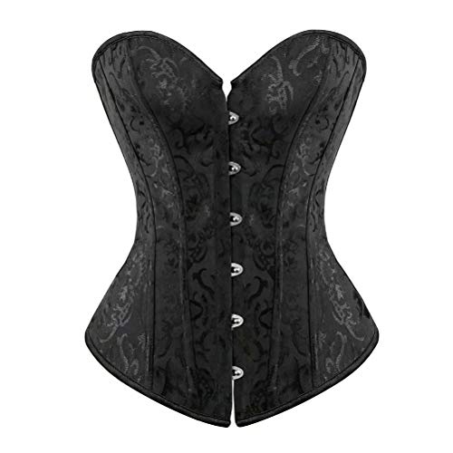 Josamogre Corset Disfraz Sexy Encaje Corsés de Delante Cremallera Slim Club Top Medieval Negro S