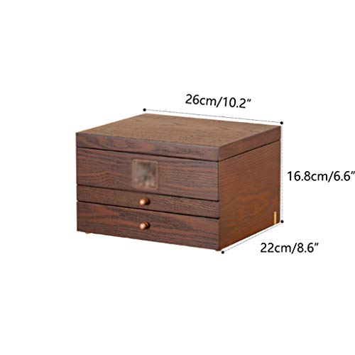 joyero Caja de joyería Pendientes Collar Caja de Almacenamiento Grande Capacidad Cajón de Madera Caja de joyería para el hogar Espejo Cosmético (Color : Dark Brown)