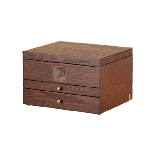 joyero Caja de joyería Pendientes Collar Caja de Almacenamiento Grande Capacidad Cajón de Madera Caja de joyería para el hogar Espejo Cosmético (Color : Dark Brown)