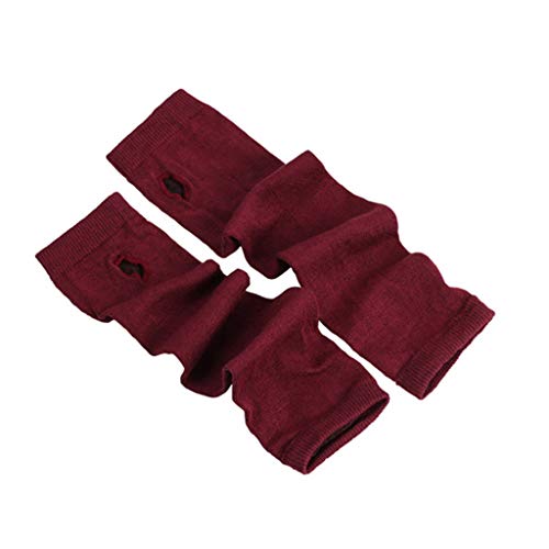 JOYKK Mujeres Niñas Guantes Largos sin Dedos de Punto Rayas Impresas hasta el Codo Invierno Estiramiento del Brazo Mangas más Calientes con Orificio para el Pulgar - 10# Rosa Rojo + Negro