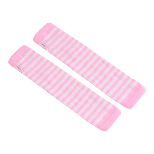 JOYKK Mujeres Niñas Guantes Largos sin Dedos de Punto Rayas Impresas hasta el Codo Invierno Estiramiento del Brazo Mangas más Calientes con Orificio para el Pulgar - 10# Rosa Rojo + Negro