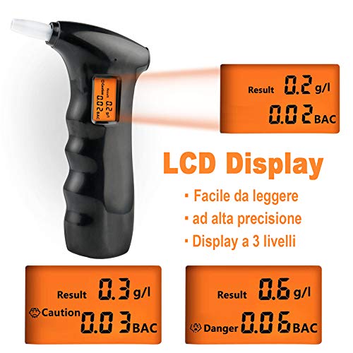 JTENG Alcoholimetro Digital Homologado, Profesional Alcoholímetro Portátil Alcoholímetro Respiratorio Digital Portátil con Pantalla LCD Incluye Semi-Conductor de la Tecnología de Sensor (1#)