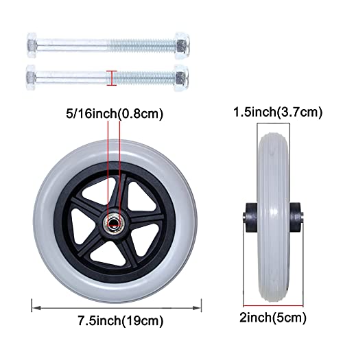 JTGPFC 2 Piezas Rueda Delantera Pieza De Repuesto para Silla De Ruedas, Caucho Sólido Gris, 6 7 8 Pulgadas, Ruedas De Repuesto para Sillas De Ruedas, Andador, Ruedas Universales Antideslizantes, Gris