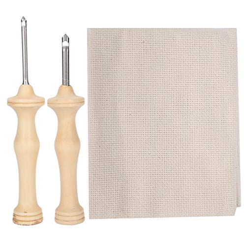 Juego de 2 agujas para perforar bordados con tela de monje, bolígrafos perforadores para bordar, herramienta para tejer con mango de madera 26,3 x 19,6 pulgadas