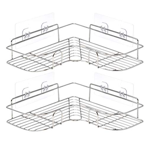 Juego de 2 estanteria baño con almacenamiento en cromo plateado | Estanteria ducha esquina de 36 x 12 x 6 cm | Organizador de ducha estanteria baño sin taladro fácil instalación