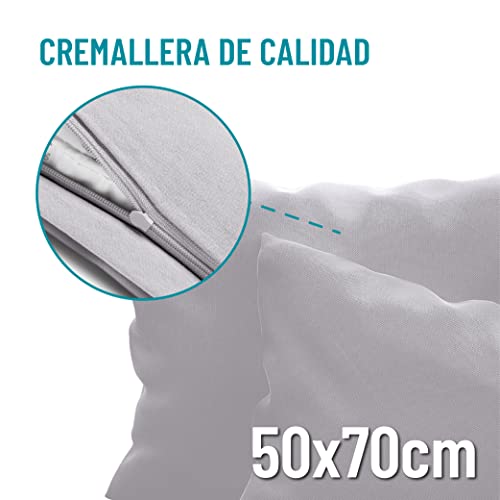 Juego de 2 x Fundas de Almohada 50x70 cm Gris Dreamzie - 100% Algodon Jersey - Funda de Almohada Algodon 50x70 - Funda Cojin para Cama 50x70 - Protector de Almohada