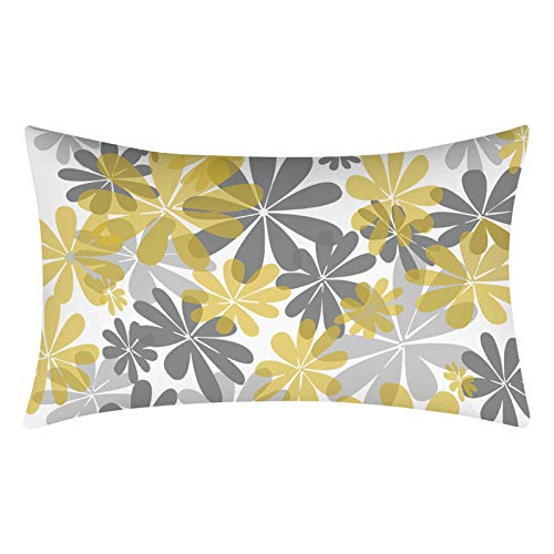 Juego de 4 Fundas de Cojín, Gris y Amarillo, Moderno Daisy con Bonita Flor Blanca Sofá de Mano Fundas de Cojín Decorativas para Sofá (30x50)