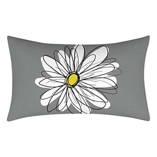 Juego de 4 Fundas de Cojín, Gris y Amarillo, Moderno Daisy con Bonita Flor Blanca Sofá de Mano Fundas de Cojín Decorativas para Sofá (30x50)