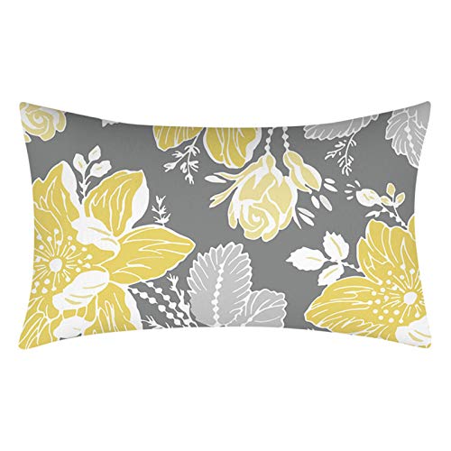 Juego de 4 Fundas de Cojín, Gris y Amarillo, Moderno Daisy con Bonita Flor Blanca Sofá de Mano Fundas de Cojín Decorativas para Sofá (30x50)