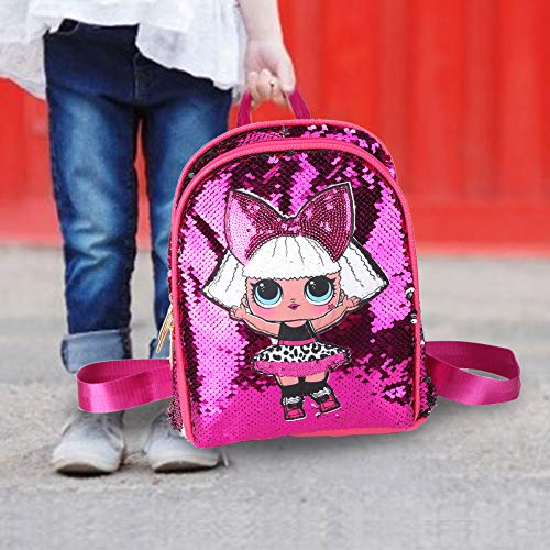 JULYKAI Mochila Escolar con Lentejuelas de Moda Inodoro, Mochila con Bandolera, Uso Infantil para niños(Rose Red)