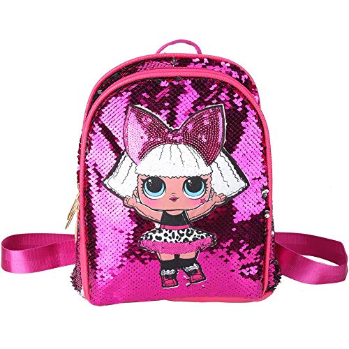 JULYKAI Mochila Escolar con Lentejuelas de Moda Inodoro, Mochila con Bandolera, Uso Infantil para niños(Rose Red)