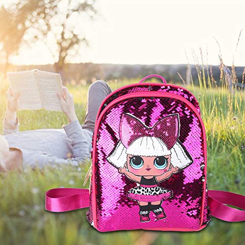 JULYKAI Mochila Escolar con Lentejuelas de Moda Inodoro, Mochila con Bandolera, Uso Infantil para niños(Rose Red)