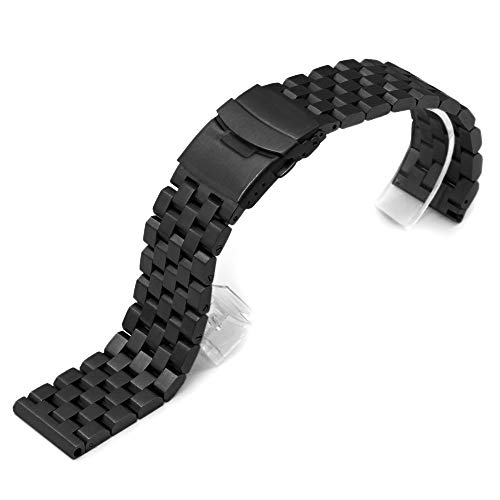 Kai Tian Pulsera de repuesto negra de 24mm Correa reloj para hombre mujerEnlaces sólidos de acero inoxidable de alta gama Ingeniero Correas de reloj de metal Doblar sobre la hebilla