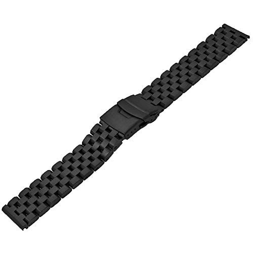 Kai Tian Pulsera de repuesto negra de 24mm Correa reloj para hombre mujerEnlaces sólidos de acero inoxidable de alta gama Ingeniero Correas de reloj de metal Doblar sobre la hebilla