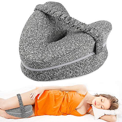 KANRAX Almohadas posicionadoras de Pierna – Mejor para Pierna, Espalda, y Rodilla Pain- Espuma con Efecto Memoria Pierna Almohada con Funda extraíble -Gris