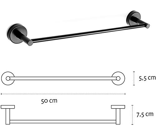 Kapitan Toallero de acero inoxidable negro mate, 50 cm, toallero de barra 3M VHB, cinta adhesiva de pared, autoadhesivo, sin agujeros