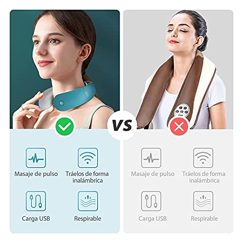 KARQLIFE Masajeador Cervical , Ajustable Masajeador Inteligente de Cuello con Control Remoto, Alivia el Dolor Muscular del Cuello, Función de Calefacción, para Uso en Oficina en el Hogar (Verde)