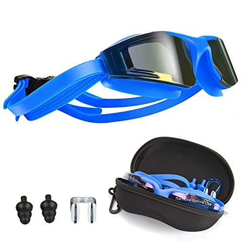 Kasimir Juego de Gafas de Natación Antivaho Impermeable Anti-UV Anti-Fugas con Pinza Nasal y Tapaoídos y Estuche de Almacenamiento Apto para Piscina y Deportes Acuáticos de Exterior Hombres y Mujeres