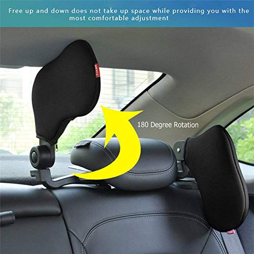 KASTEWILL Almohada de Cuello de Coche, Ajustable Reposacabezas Coche Auto Cojín de Nylon Elástico Alto Ambos Lados Auto Asiento Reposacabezas de Viaje para Adultos y Niños - Negro