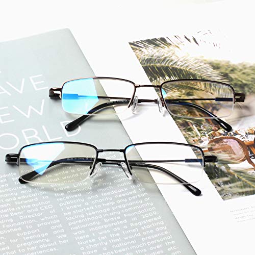 Kerecsen Juego de 2 gafas de lectura para hombre y mujer, de metal, con filtro de luz azul, para ordenador, contra los nervios de la cabeza, protección UV, ayuda para la visión, color, talla 0.0