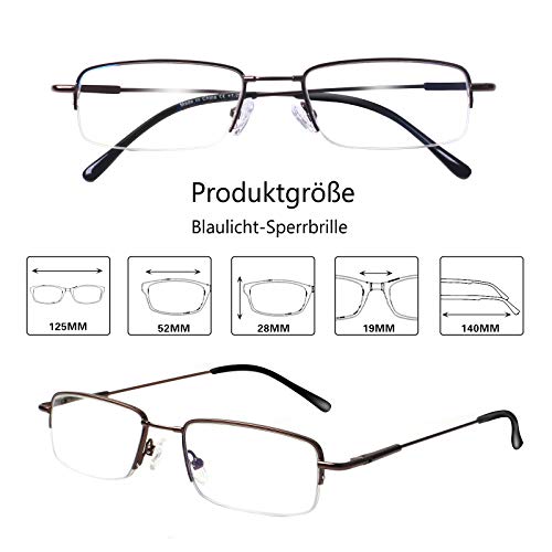 Kerecsen Juego de 2 gafas de lectura para hombre y mujer, de metal, con filtro de luz azul, para ordenador, contra los nervios de la cabeza, protección UV, ayuda para la visión, color, talla 0.0