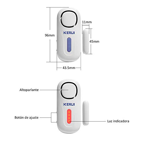 KERUI D2 Sensor de Alarma para Puertas y Ventanas con Sistema de Alarma inalámbrico para el hogar, 4 Zonas para el casa, Garaje, Oficina - 1 Alarma de Puerta - 1 Control Remoto - 4 sensores de Puerta