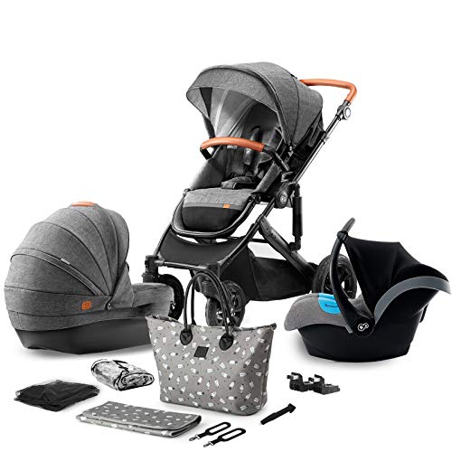 Kinderkraft Carrito Bebé 3 en 1 PRIME 2020, Silla de Paseo, Silla Coche, Gris