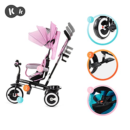 Kinderkraft Triciclo Evolutivo ASTON, Cabina desplegable, Cinturón, 9 Meses a 5 Años, Rosa