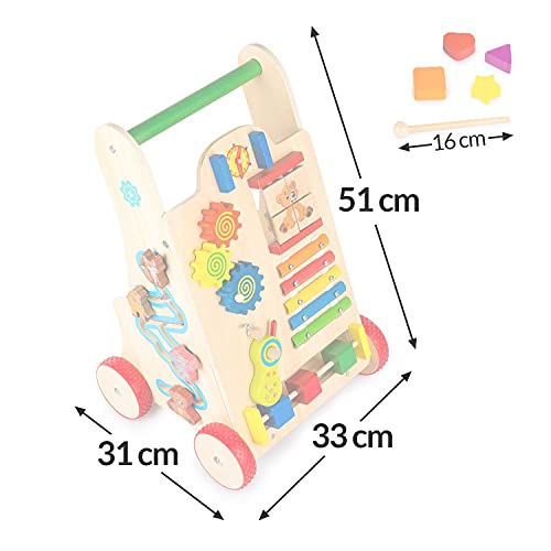 Kinderplay Andador Bebes De Madera - Regalo Bebe, Correpasillos Madera, Caminador Bebe, La Altura Hasta El Mango Es De 51 Cm, Juguetes Bebes Desde 1 Año, 2 Años, GS0030