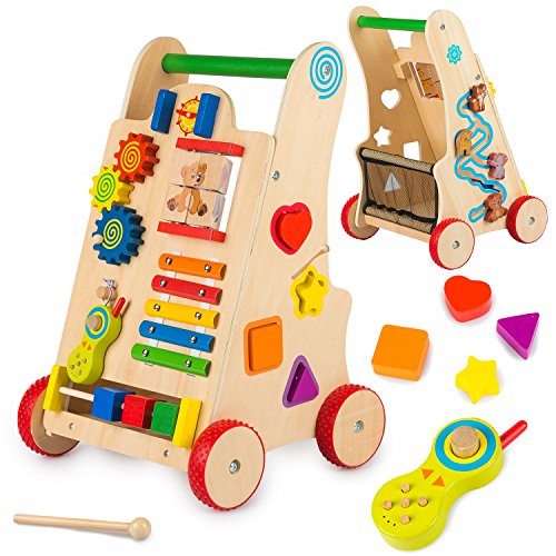 Kinderplay Andador Bebes De Madera - Regalo Bebe, Correpasillos Madera, Caminador Bebe, La Altura Hasta El Mango Es De 51 Cm, Juguetes Bebes Desde 1 Año, 2 Años, GS0030