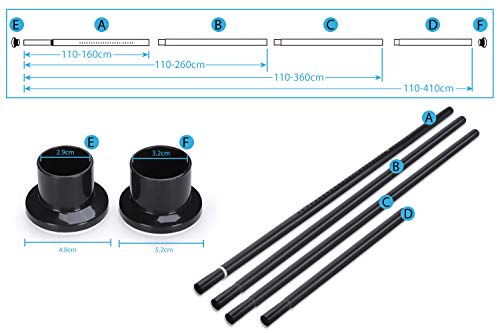 KINLO 360-410cm Barra de cortina de ducha con barra telescópica Barra de cortina de riel de acero inoxidable sin perforación - Barra de lavandería negra mate Varilla multifunción Barra