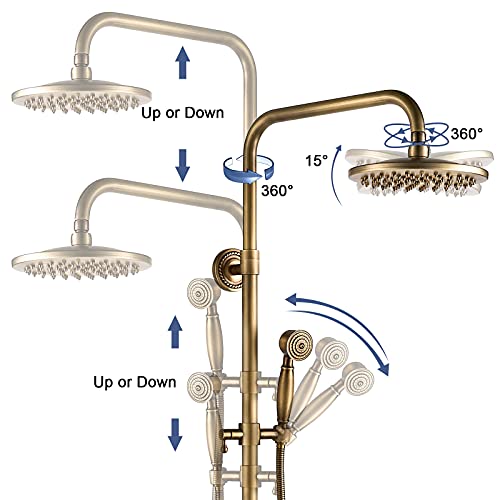 kisimixer Columna Ducha Retro con Columna dce Ducha Altura Ajustable, Duchas de BañO Columna Soporte de Pared de 2 Funciones ,Incluir Grifo de Ducha,Ducha Fija, Ducha de Mano,LatóN