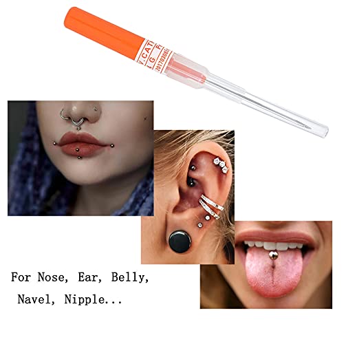 Kit de Agujas Piercing de 12 Piezas - 4 Tamaños Mezclados 14G 16G 18G 20G Agujas Desechables Para Labio Lengua Ceja Oreja Nariz Piercing Herramientas de Tatuaje